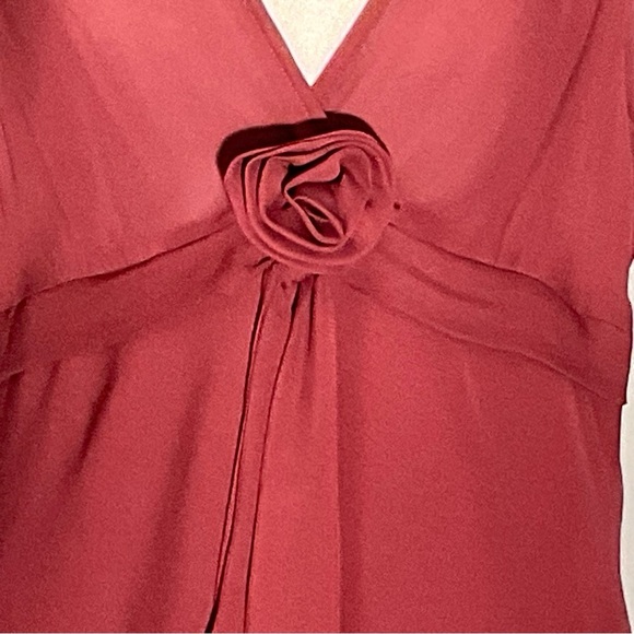 Yves Cosette Depeche Mode Sz 12, Tiered Sheer Lined Burgundy Dress, Rosette - Picture 6 of 16